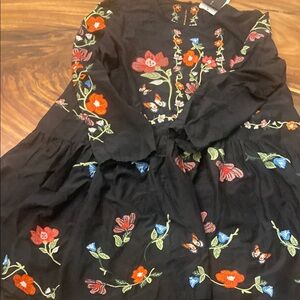 Zara Woman Black Dress with Floral Embroidery